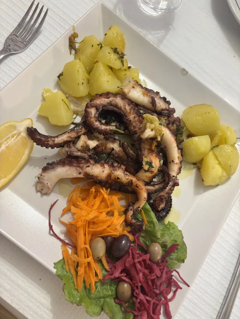 Polvo grelhado com batata e salada